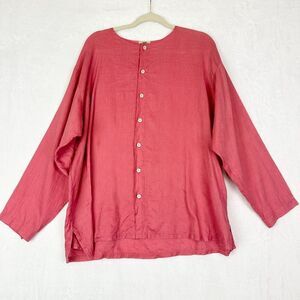 Dosa Linen Button Up Shirt Size 2 Small/Medium Lagenlook Salmon Pink